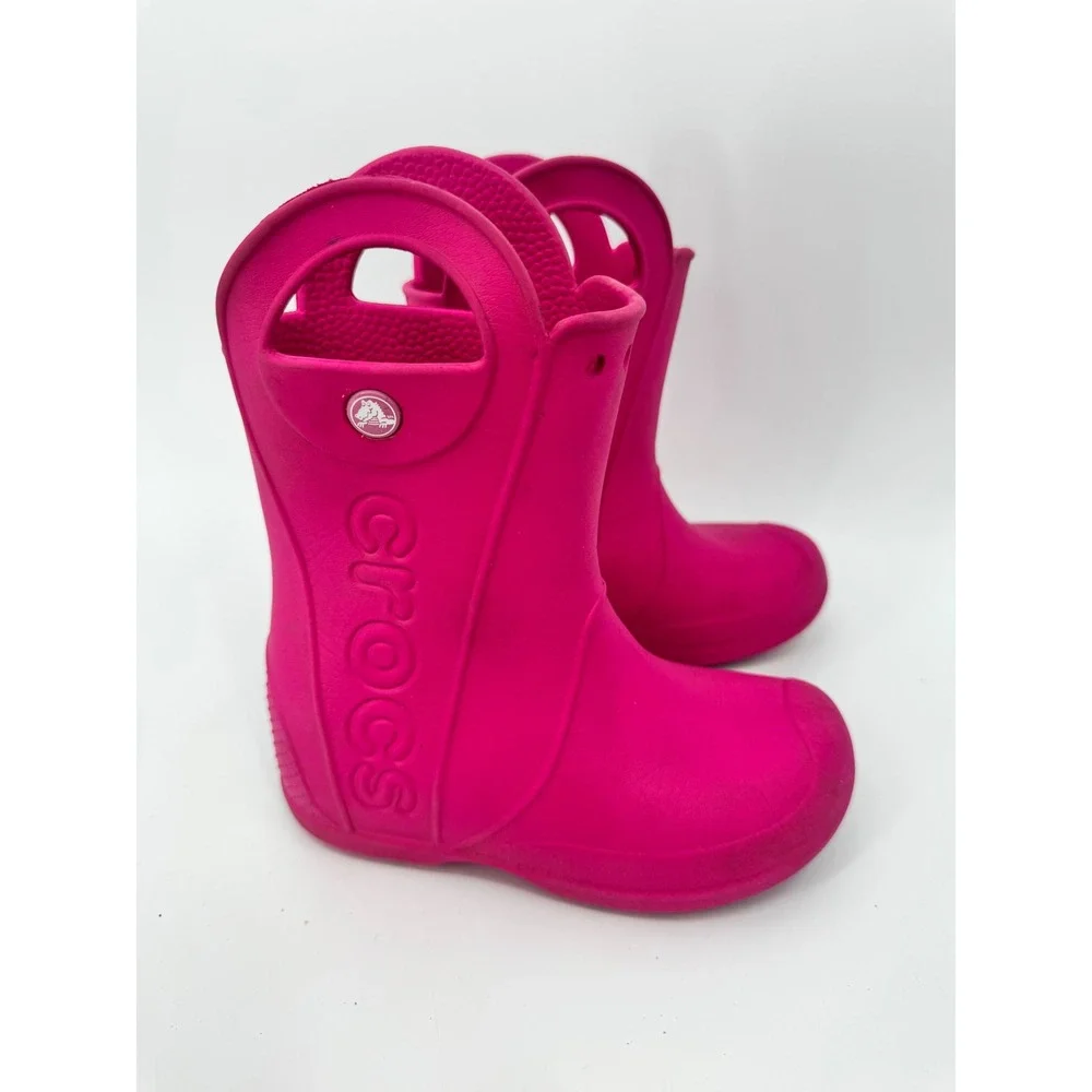 Crocs Handle It Rain Boot Kids Size C12 Pink Waterproof Pull On Boots